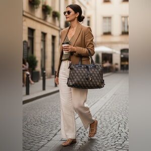 Dooney & Bourke Brown and Cream 
Signature Canvas Logo Leather 
Shoulder Bag